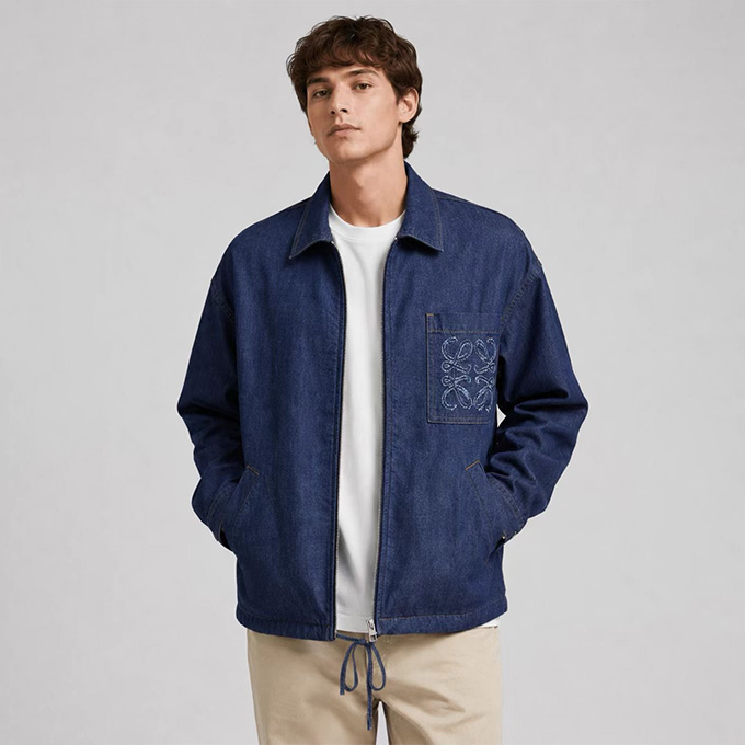 loewe embroidered logo drawstring waist denim bermuda shorts